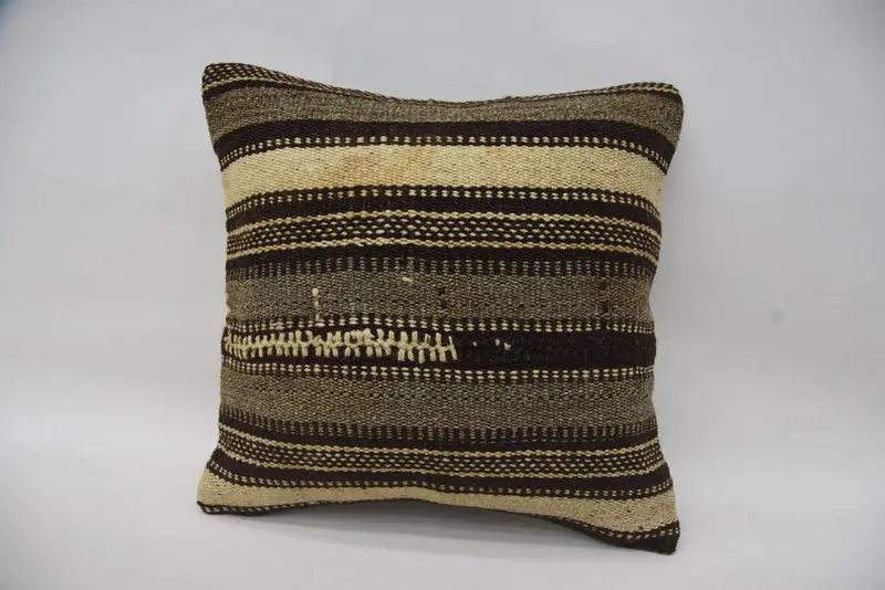 Pillow, Handmade Rug Seat Pillow Sham, Throw Kilim Pillow, 16x16 Brown Cushion Case, Kilim Cushion Sham, Toss Pillow Case, Interior Designer Pillow - 1
