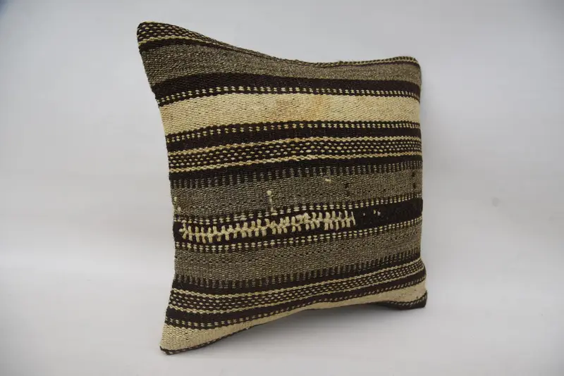 Pillow, Handmade Rug Seat Pillow Sham, Throw Kilim Pillow, 16x16 Brown Cushion Case, Kilim Cushion Sham, Toss Pillow Case, Interior Designer Pillow - 2
