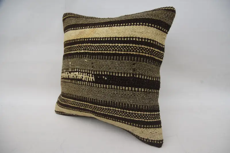 Pillow, Handmade Rug Seat Pillow Sham, Throw Kilim Pillow, 16x16 Brown Cushion Case, Kilim Cushion Sham, Toss Pillow Case, Interior Designer Pillow - 3