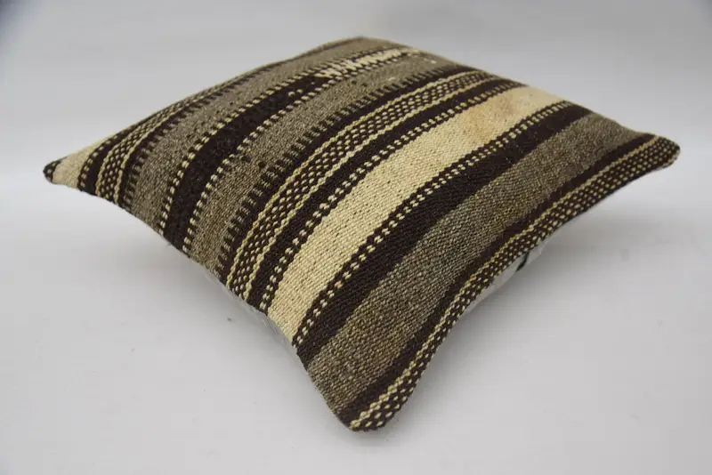 Pillow, Handmade Rug Seat Pillow Sham, Throw Kilim Pillow, 16x16 Brown Cushion Case, Kilim Cushion Sham, Toss Pillow Case, Interior Designer Pillow - 6