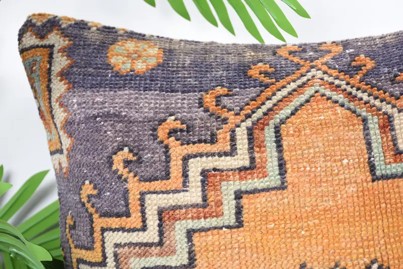 Art Deco Cushion, Ethnical Kilim Rug Pillow, Pillow for Couch, 16x16 Orange Pillow, Tapestry Pillow Sham, Pillow Cover, Handmade Kilim Cushion - 2