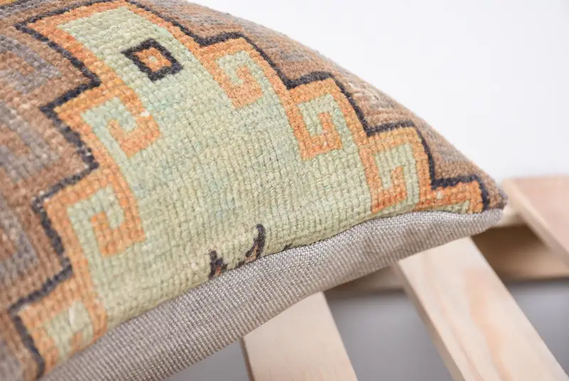 Art Deco Cushion, Ethnical Kilim Rug Pillow, Pillow for Couch, 16x16 Orange Pillow, Tapestry Pillow Sham, Pillow Cover, Handmade Kilim Cushion - 7