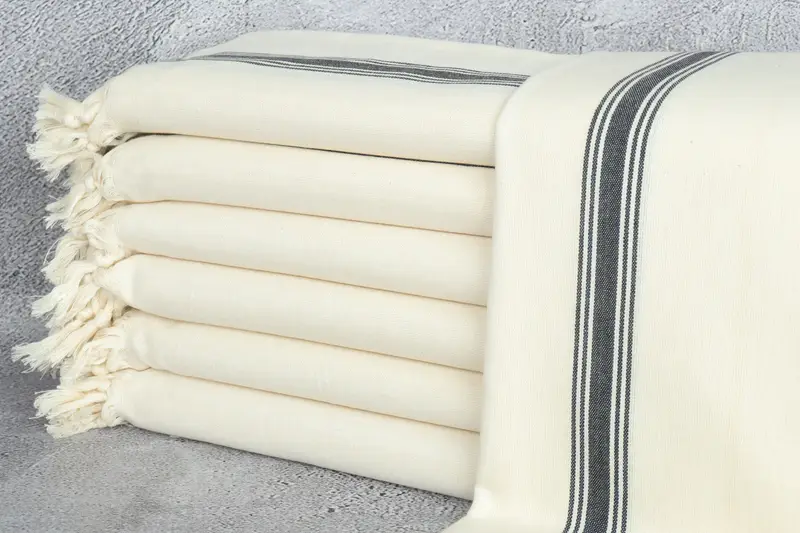 Personalized Turkish Towel Black Striped Bath Towel, Beige, 36x67 Inches