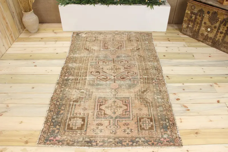 手作りのブルーペルシャ絨毯、3.1x6.1フィートのエレガントな装飾