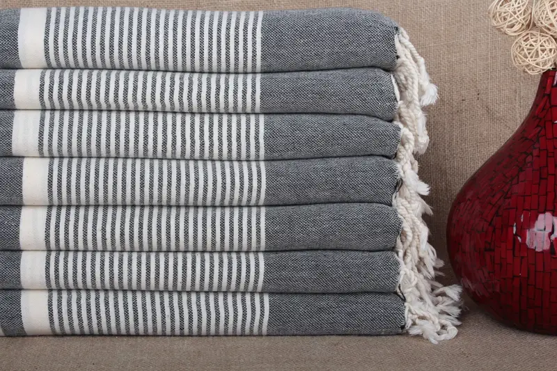 Toalla de baño turca a rayas beige, 40 x 71 pulgadas