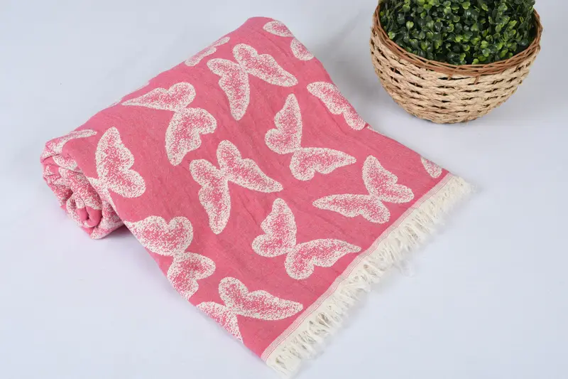 Throw Blanket, Personalized Gifts, Bachelorette Gifts, Organic Throw, 96x80 Cotton Butterfly Pattern Towel, Custom Gifts, Gift For The Home Decor - 4
