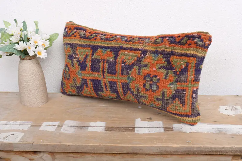 Pillow, Boho Pillow Sham Cover, 8x16 Blue Pillow Sham, Boho Pillow, Nautical Throw Pillow Sham, Vintage Kilim Throw Pillow, Handwoven Cushion Cover - 4