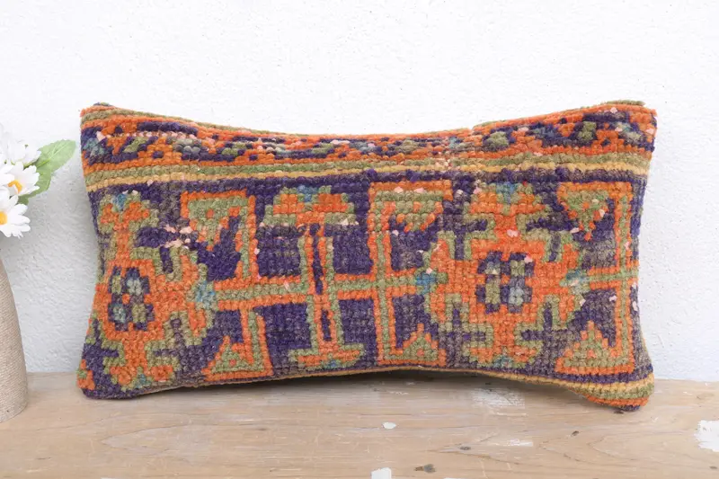 Pillow, Boho Pillow Sham Cover, 8x16 Blue Pillow Sham, Boho Pillow, Nautical Throw Pillow Sham, Vintage Kilim Throw Pillow, Handwoven Cushion Cover - 2