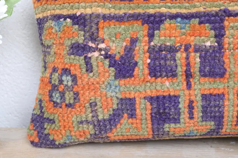 Pillow, Boho Pillow Sham Cover, 8x16 Blue Pillow Sham, Boho Pillow, Nautical Throw Pillow Sham, Vintage Kilim Throw Pillow, Handwoven Cushion Cover - 3