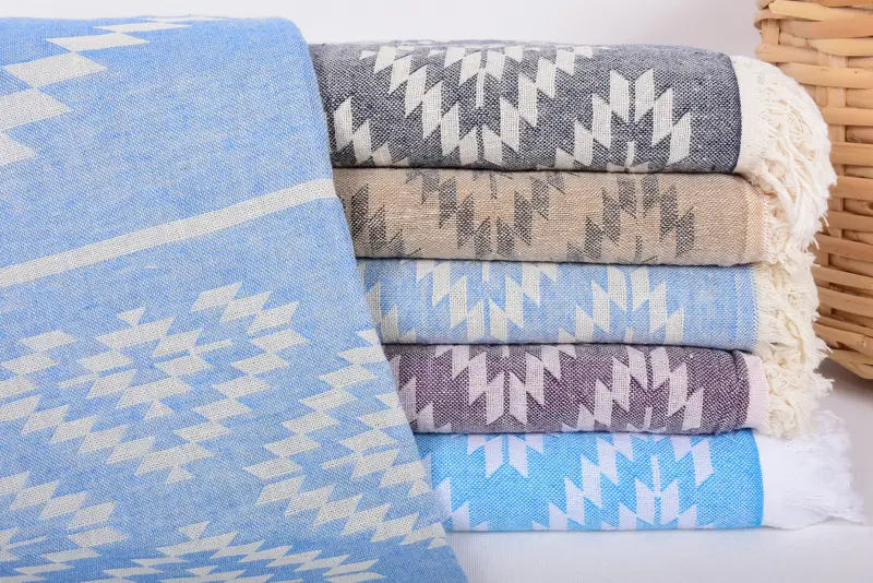 Dark Blue Kilim Beach Towel, Organic Cotton, Handmade, 70x40 Inches