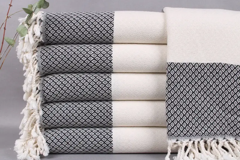 Personalized Turkish Bath Towel Beige Stripes, 36x71 Inches