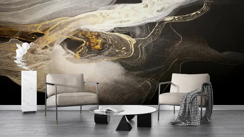 Abstract Wall Print, 3d Wall Paper, Bright Wall Paper, Black And Gold Wall Art, Black Wall Painting, Modern Wall Paper, Trendy Wallpaper, - 6