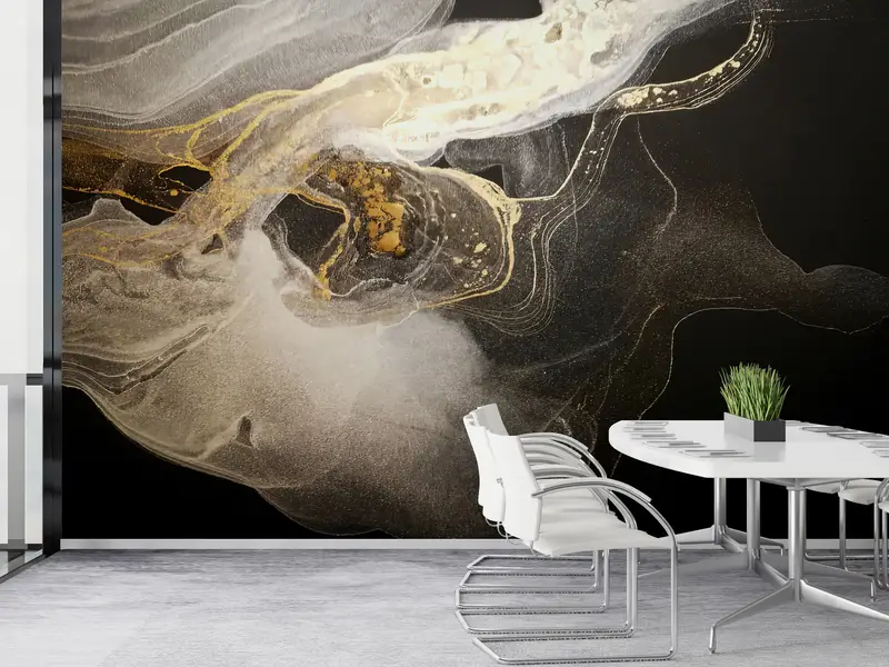 Abstract Wall Print, 3d Wall Paper, Bright Wall Paper, Black And Gold Wall Art, Black Wall Painting, Modern Wall Paper, Trendy Wallpaper, - 3