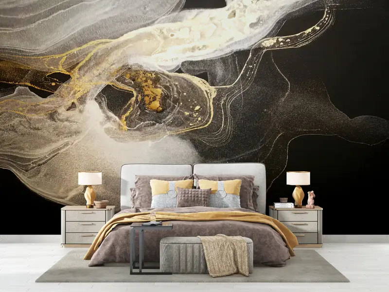 Abstract Wall Print, 3d Wall Paper, Bright Wall Paper, Black And Gold Wall Art, Black Wall Painting, Modern Wall Paper, Trendy Wallpaper, - 2