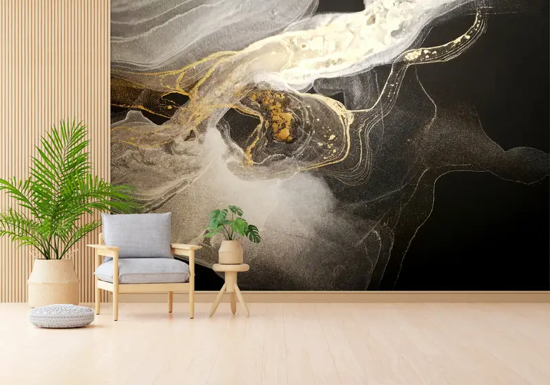 Abstract Wall Print, 3d Wall Paper, Bright Wall Paper, Black And Gold Wall Art, Black Wall Painting, Modern Wall Paper, Trendy Wallpaper, - 5