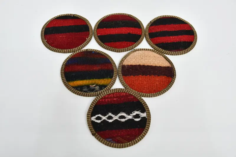 Bohemian Round Coaster Set, Red and Brown Ethnic Coasters