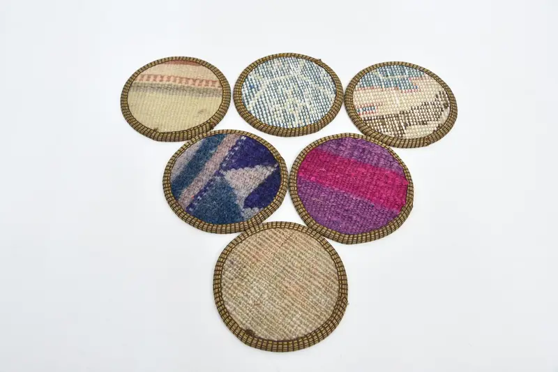 ボヘミアンラウンドコースター、ブルーとピンクの滑り止めコースター