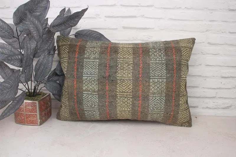 Outdoor Cushion Case, Pillow, Floor Cushion Case, Pillow for Couch, Boho Pillow, Floor Pillow Cover, 16x24 Green Pillow Sham, Kilim Pillow - 1