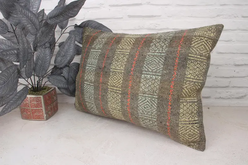 Outdoor Cushion Case, Pillow, Floor Cushion Case, Pillow for Couch, Boho Pillow, Floor Pillow Cover, 16x24 Green Pillow Sham, Kilim Pillow - 4