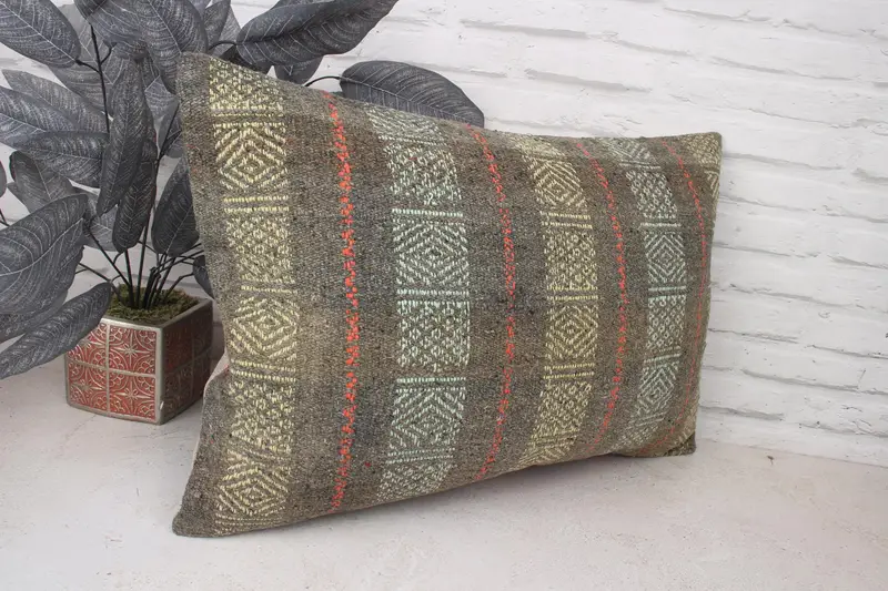 Outdoor Cushion Case, Pillow, Floor Cushion Case, Pillow for Couch, Boho Pillow, Floor Pillow Cover, 16x24 Green Pillow Sham, Kilim Pillow - 3