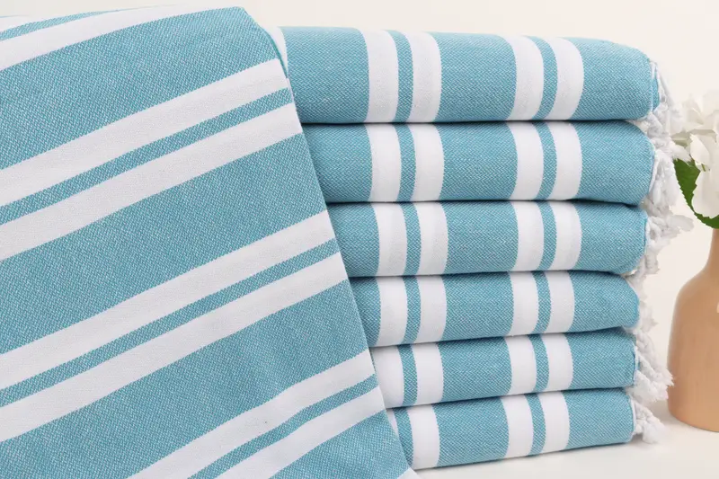 Turkish Towel Monogrammed Dark Turquoise Stripes, 40x71 Inches