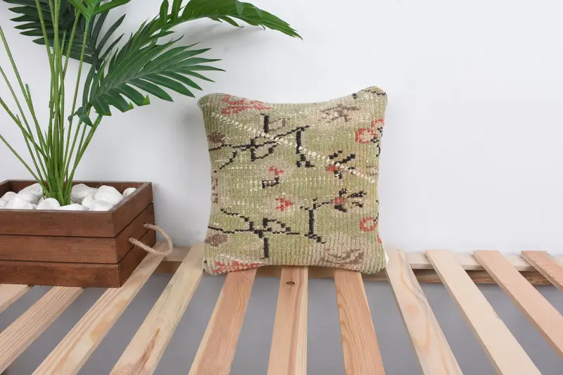 12x12 Green Cushion, Kilim Pillow, Ethnic Pillow Cover Cushion Case, Vintage Kilim Pillow, Southwestern Pillow Case, Throw Kilim Pillow, Pillow Case - 1