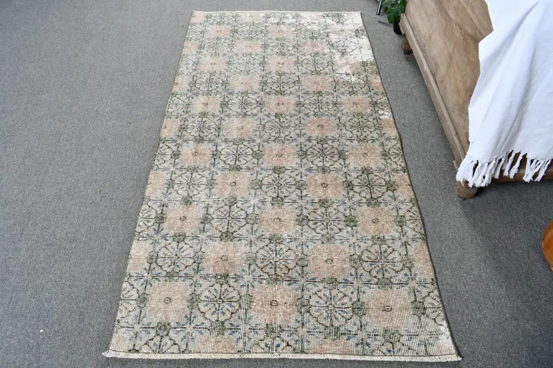 3.1x6.1 ft Vintage Halı, Türk Vurgulu Halı, Mavi Çiçekli Yün Halı - 1