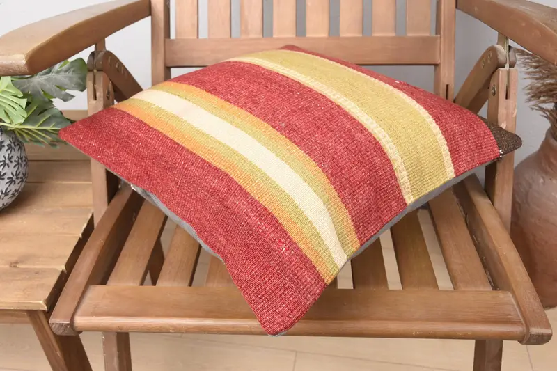 Ethnical Kilim Rug Pillow, Bed Cushion, Kilim Cushion Sham, Pillow Cover, Boho Pillow Sham Cover, 16x16 Red Cushion Cover - 4