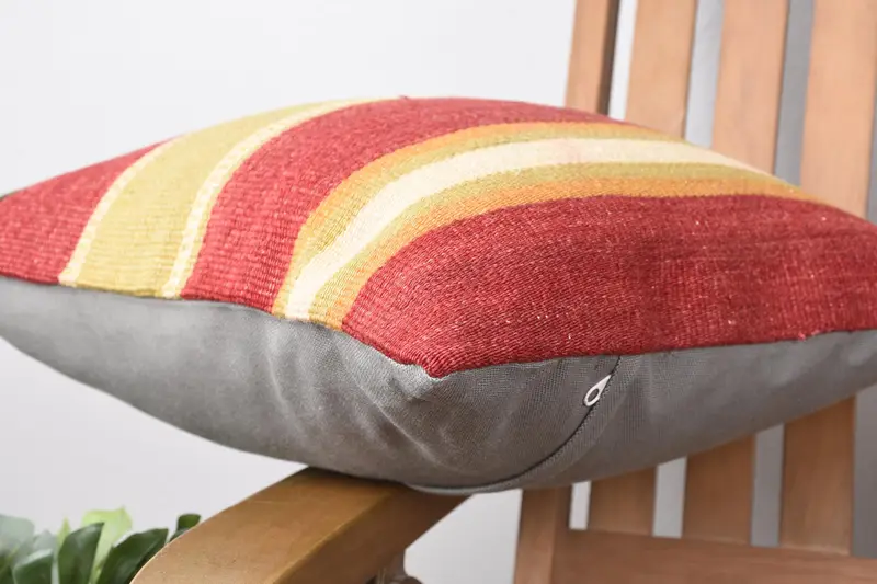 Ethnical Kilim Rug Pillow, Bed Cushion, Kilim Cushion Sham, Pillow Cover, Boho Pillow Sham Cover, 16x16 Red Cushion Cover - 6