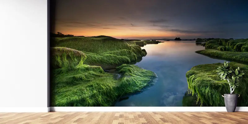 River Landscape Wall Poster, Sunset Wall Mural, Nature Landscape Wall Art, Green Wall Art, Sea Landscape Mural, View Wall Paper, - 7