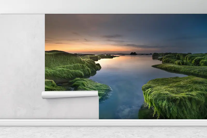 River Landscape Wall Poster, Sunset Wall Mural, Nature Landscape Wall Art, Green Wall Art, Sea Landscape Mural, View Wall Paper, - 1