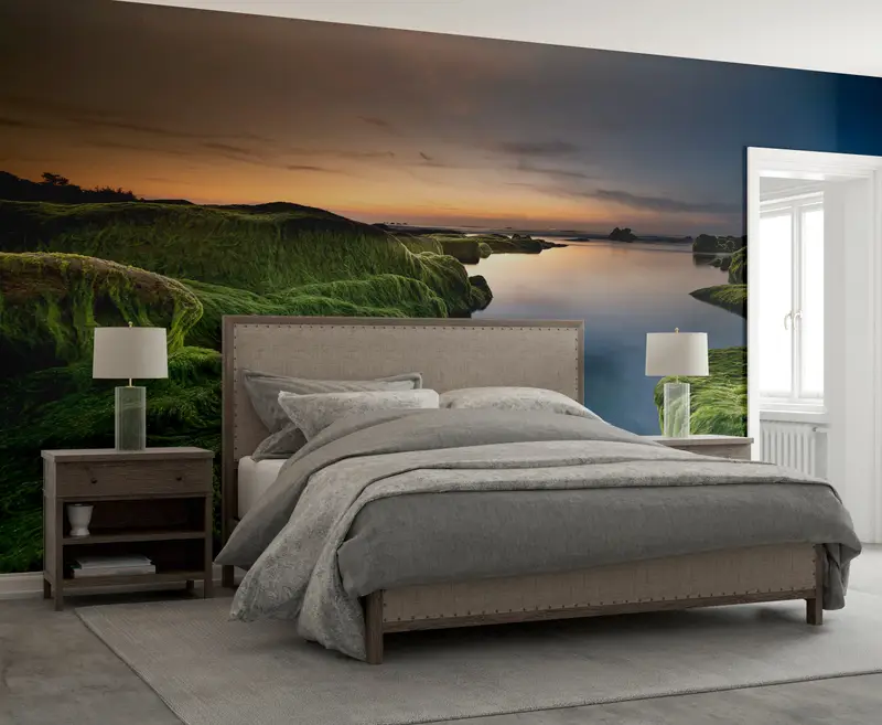 River Landscape Wall Poster, Sunset Wall Mural, Nature Landscape Wall Art, Green Wall Art, Sea Landscape Mural, View Wall Paper, - 2