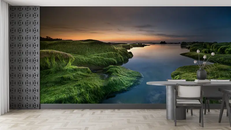 River Landscape Wall Poster, Sunset Wall Mural, Nature Landscape Wall Art, Green Wall Art, Sea Landscape Mural, View Wall Paper, - 9