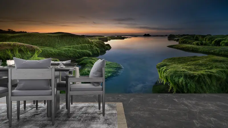 River Landscape Wall Poster, Sunset Wall Mural, Nature Landscape Wall Art, Green Wall Art, Sea Landscape Mural, View Wall Paper, - 6