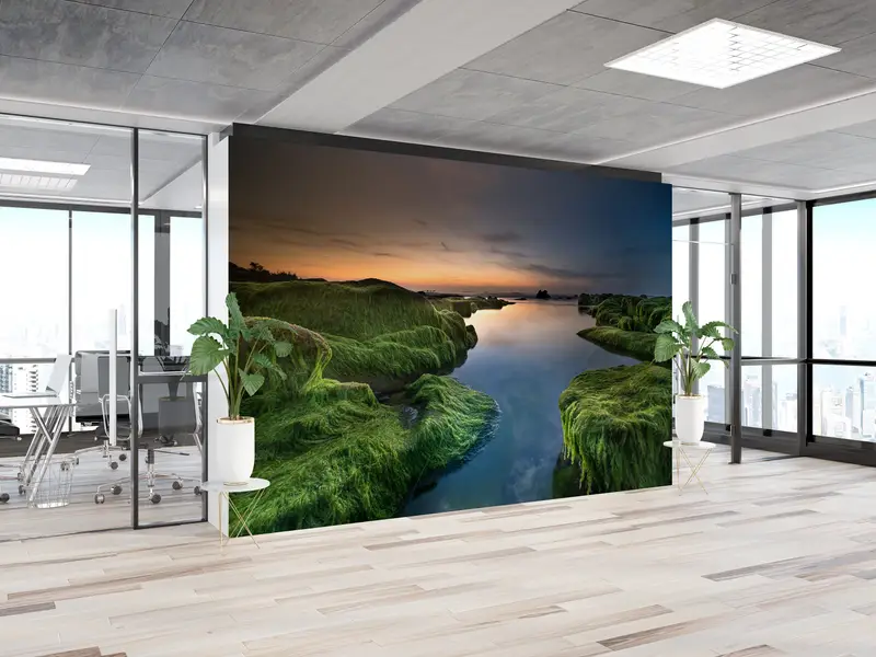 River Landscape Wall Poster, Sunset Wall Mural, Nature Landscape Wall Art, Green Wall Art, Sea Landscape Mural, View Wall Paper, - 5