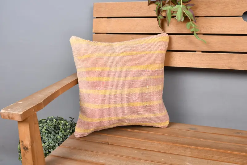 Outdoor Pillow Cover, Cushion, Gift Pillow, Vintage Kilim Throw Pillow, 14x14 Pink Pillow, Handmade Kilim Cushion, Southwestern Pillow Case - 1