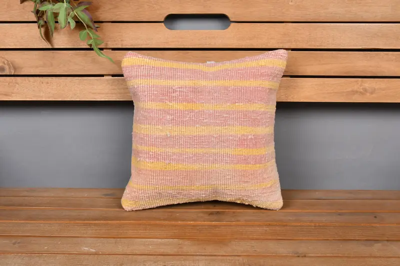 Outdoor Pillow Cover, Cushion, Gift Pillow, Vintage Kilim Throw Pillow, 14x14 Pink Pillow, Handmade Kilim Cushion, Southwestern Pillow Case - 6