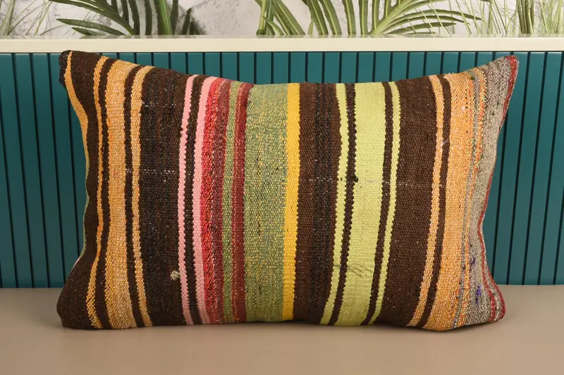 Yellow Throw Moroccan Pillow Case, 40x60 cm Art Deco Striped Cushion - 1