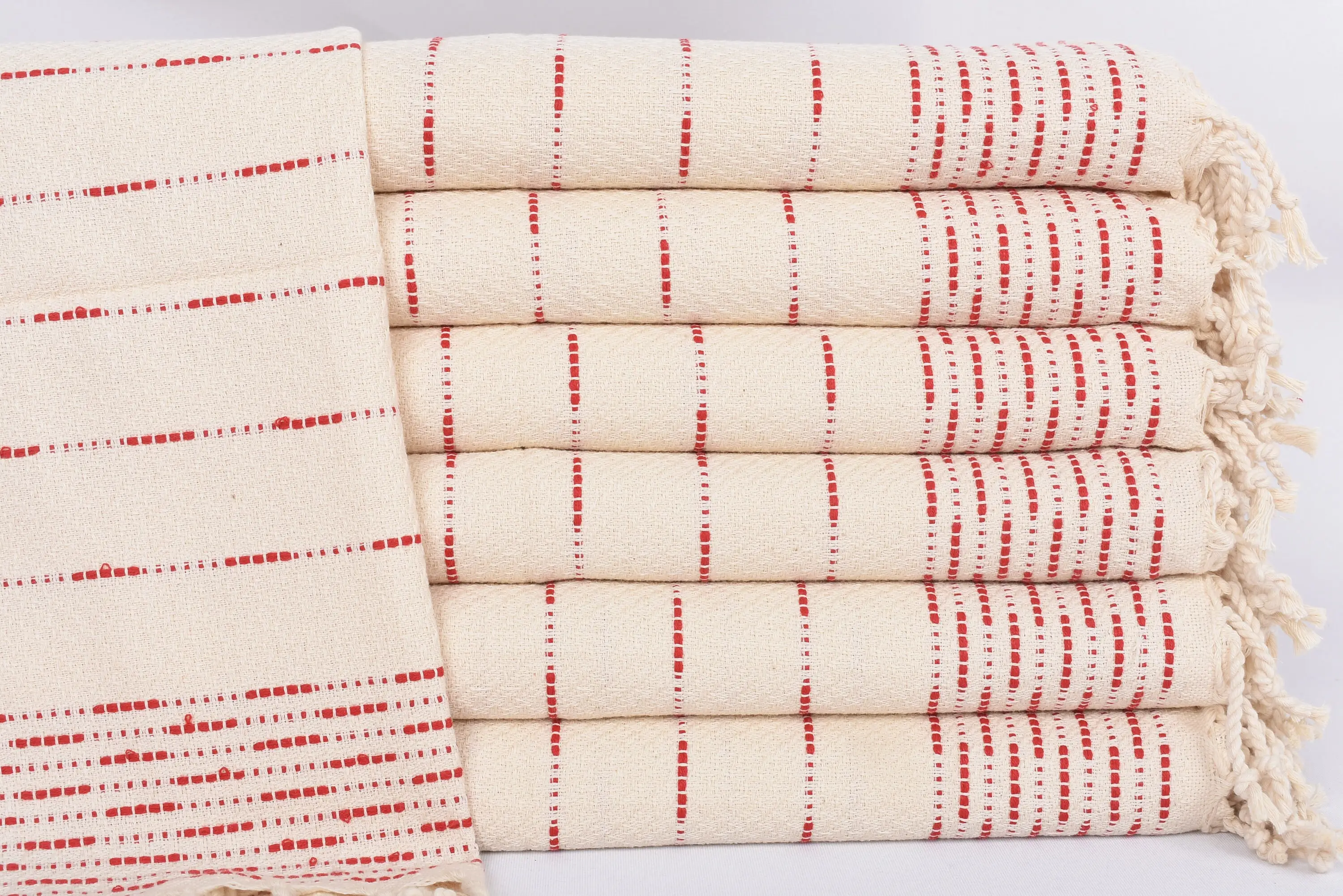 Personalized Red Striped Design Tea Towel, 36x18 Inches, Organic Cotton - 1