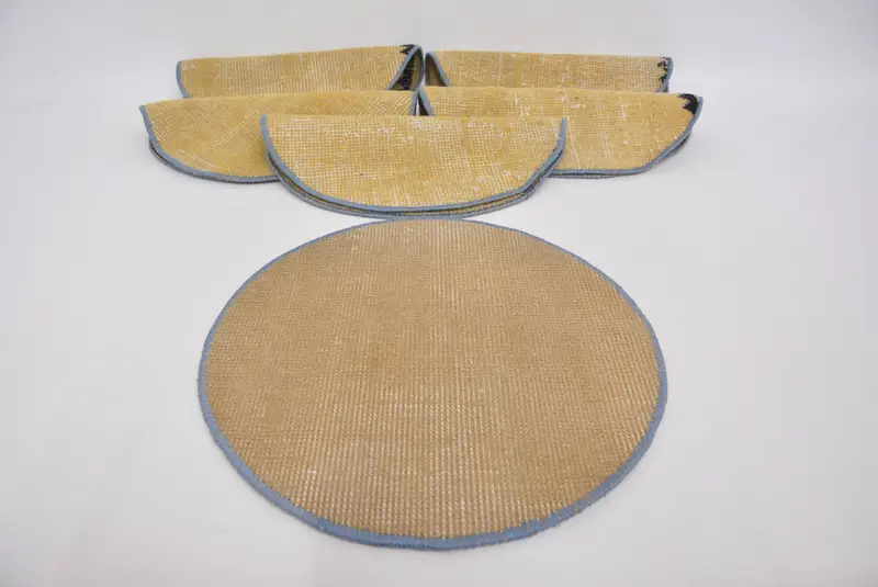 オレンジとベージュのキリム プレースマット、ユニークなトルコキリム テーブルマット