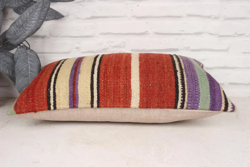 Pillow Case, Turkish Pillow, 12x20 Red Pillow, Kilim Cushion Sham, Handmade Kilim Cushion, Nomadic Pillow Case, Oriental Pillow Sham - 5