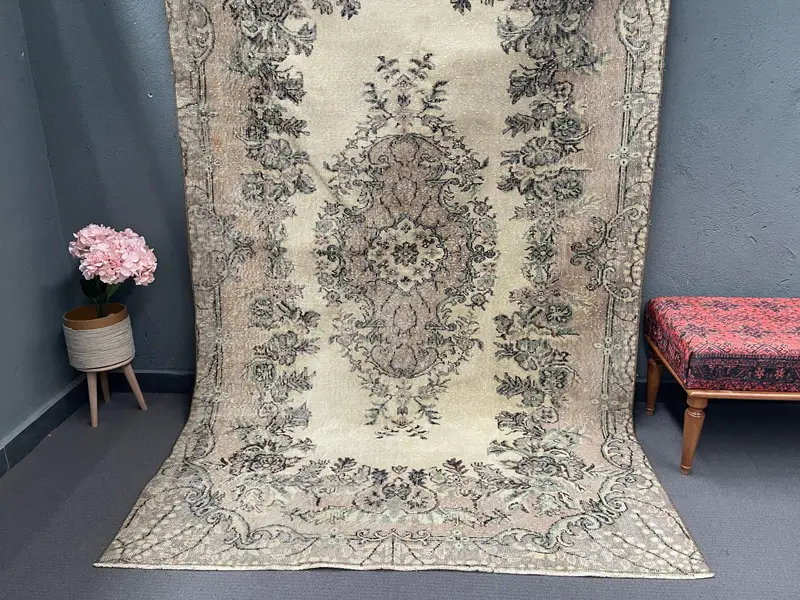 5,3x8,6 ft Vintage Oushak Teppich, brauner südwestlicher türkischer Wollteppich - 1