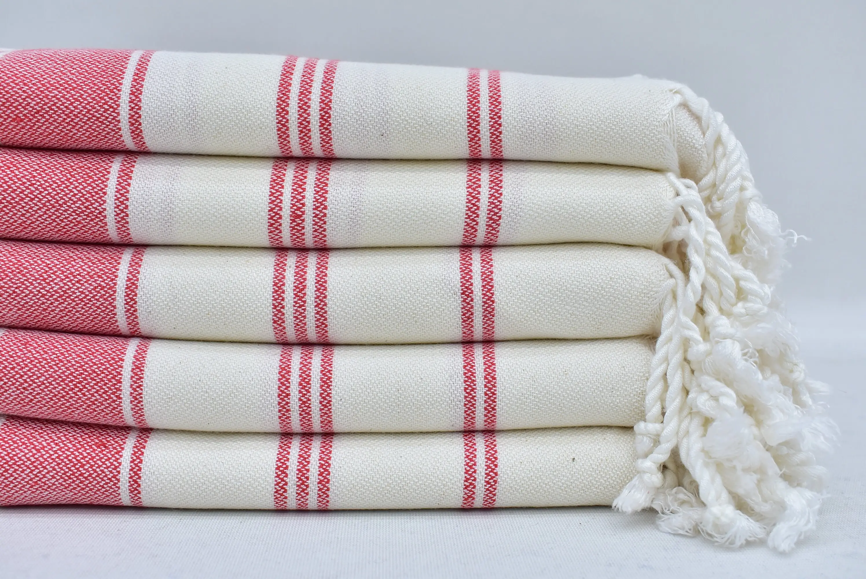 Personalized Turkish Cotton Red Striped Hand Towel, 40x18 Inches - 1