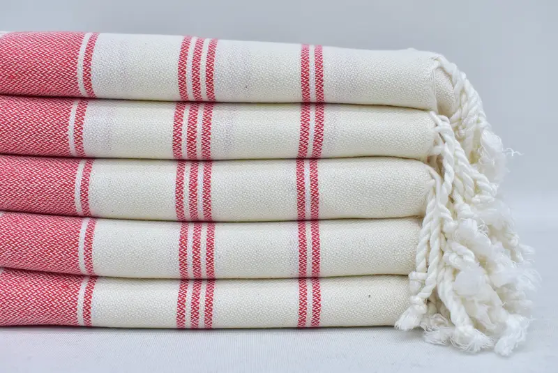Personalized Turkish Cotton Red Striped Hand Towel, 40x18 Inches