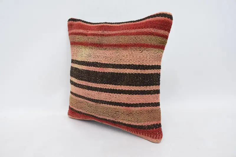 Authentic Cushion Case, Pillow Case, Kilim Pillow, Accent Throw Pillow Sham, Boho Pillow Sham Cover, 14x14 Red Cushion Cover, Turkish Pillow - 4
