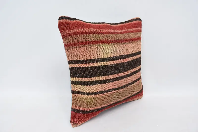 Authentic Cushion Case, Pillow Case, Kilim Pillow, Accent Throw Pillow Sham, Boho Pillow Sham Cover, 14x14 Red Cushion Cover, Turkish Pillow - 3