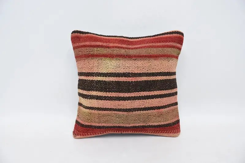 Authentic Cushion Case, Pillow Case, Kilim Pillow, Accent Throw Pillow Sham, Boho Pillow Sham Cover, 14x14 Red Cushion Cover, Turkish Pillow - 1