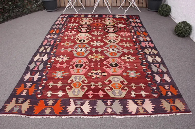 Handmade Red Persian Rug, 5,8x8,9 ft Elegant Decor