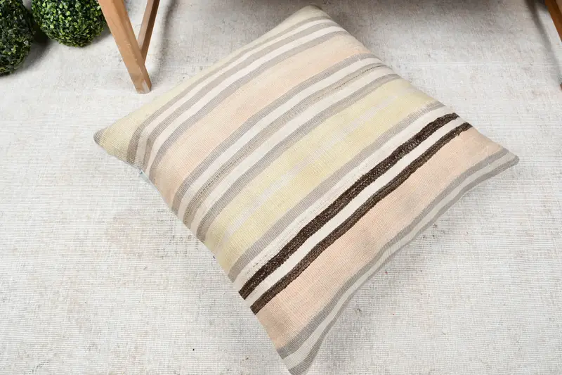Turkish Pillow, Outdoor Throw Pillow Case, Vintage Kilim Throw Pillow, Oriental Pillow Case, Kilim Pillow, 28x28 Beige Cushion Case, Cushion - 8
