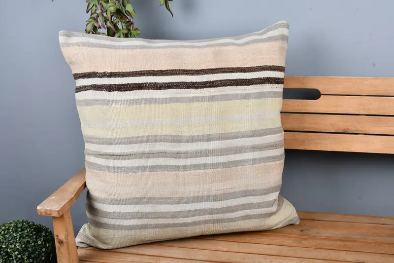 Turkish Pillow, Outdoor Throw Pillow Case, Vintage Kilim Throw Pillow, Oriental Pillow Case, Kilim Pillow, 28x28 Beige Cushion Case, Cushion - 1